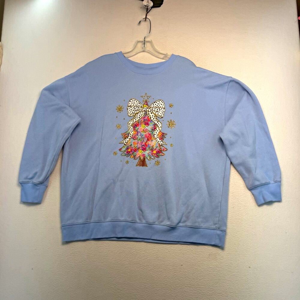 Custom Holiday Women XL Blue Crewneck Fleece Christmas Graphic Sweatshirt cotton